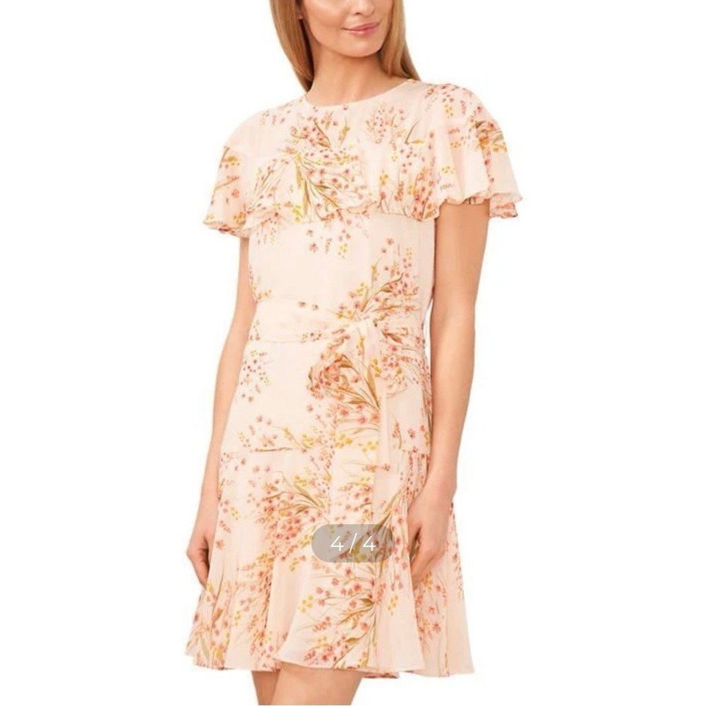 CeCe Orange Fit and Flare Mini Dress with Flutter Sleeves